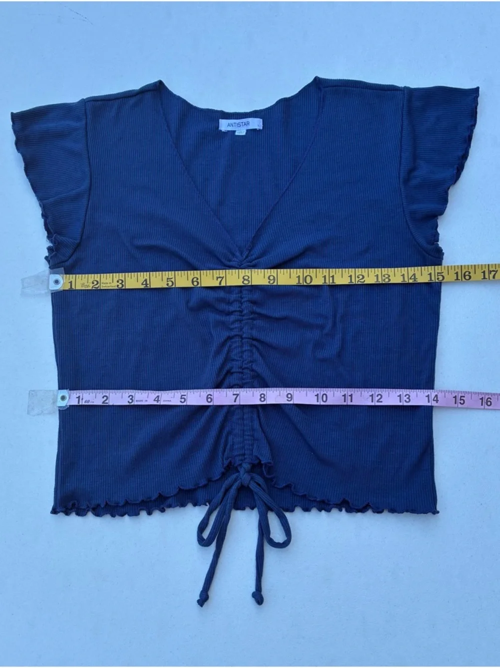 Antistar Blue Ruched V-Neck Crop Top - Picture 5 of 6